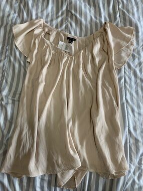 Ann Taylor Cream Flutter-Sleeve Silk Blend Blouse